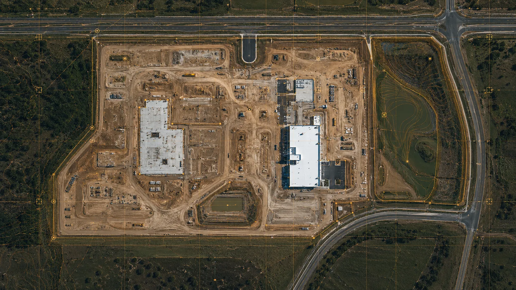 Drone orthomosaic of a construction site.